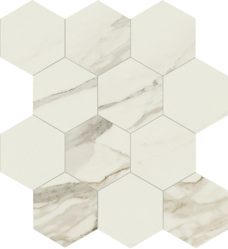 Мозаика Caesar Anima Calacatta Oro Comp. Esagono ACKY, цвет белый, поверхность полированная, шестиугольник, 285x330