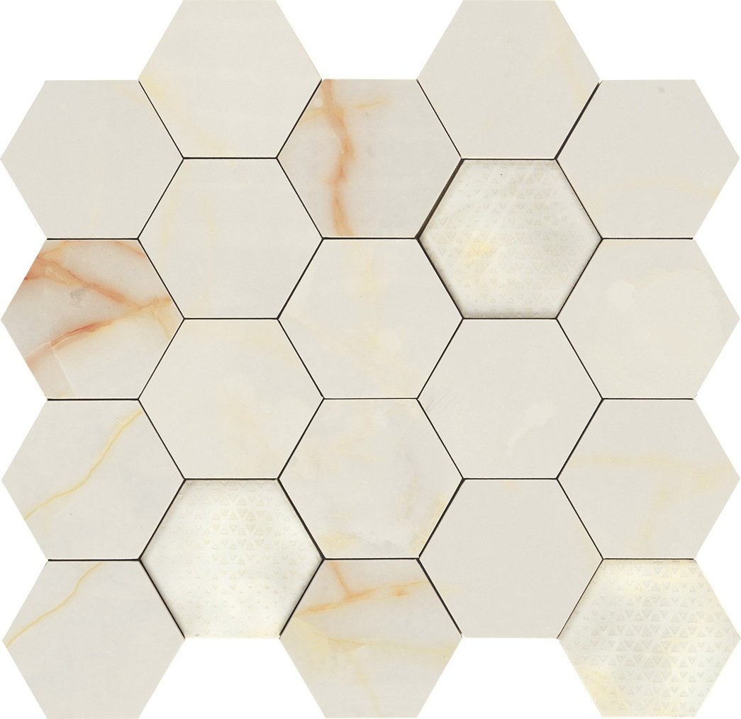 Мозаика Piemme Majestic Mos.Hexagon Majestic Onyx 02616, цвет белый, поверхность полированная, шестиугольник, 340x360