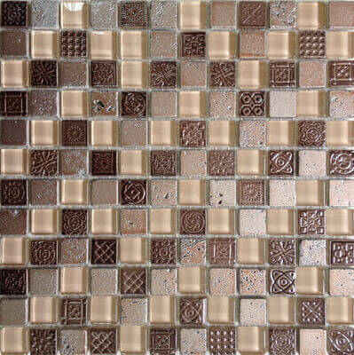 Мозаика Bars Crystal Mosaic Glass Decor Peru (23x23 mm), цвет коричневый, поверхность глянцевая, квадрат, 300x300