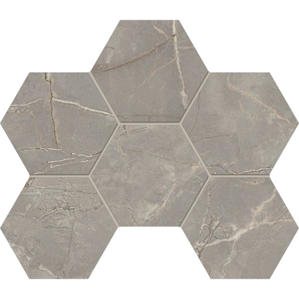Мозаика Estima Bernini Grey BR03 Hexagon Полированный 25x28,5 67343, цвет серый, поверхность полированная, шестиугольник, 250x285
