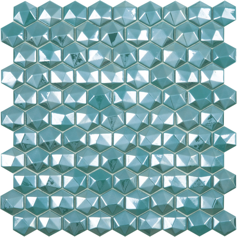Мозаика Vidrepur Hex Diamond 370D, цвет бирюзовый, поверхность глянцевая, прямоугольник, 307x317