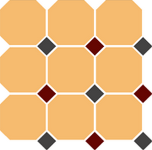 Керамогранит Topcer Octagon New 4421 Oct14+20-A Ochre Yellow Octagon 21/Black 14 + Brick Red 20 Dots, цвет разноцветный, поверхность матовая, квадрат, 300x300