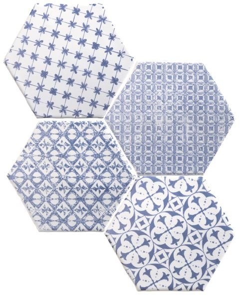 Декоративные элементы Cevica Marrakech Mosaic Azul Hexagon, цвет синий, поверхность матовая, шестиугольник, 150x150