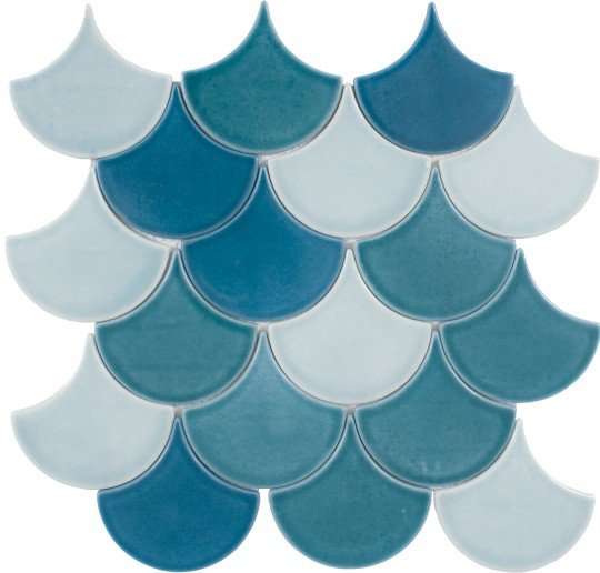 Мозаика Dune Ceramic Mosaics Gema 187961, цвет синий голубой, поверхность матовая, чешуя, 330x330