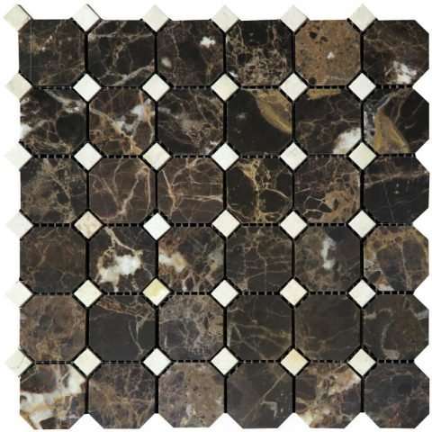Мозаика Natural Mosaic Octagon (4,8х4,8+1,5x1,5) 7M022+7M030-BP, цвет коричневый, поверхность полированная, восьмиугольник, 305x305