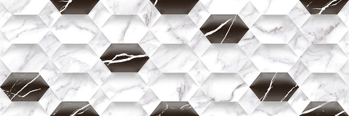 Декоративные элементы Gravita Carara Hexa Decor, цвет белый серый чёрный, поверхность матовая рельефная, прямоугольник, 300x900