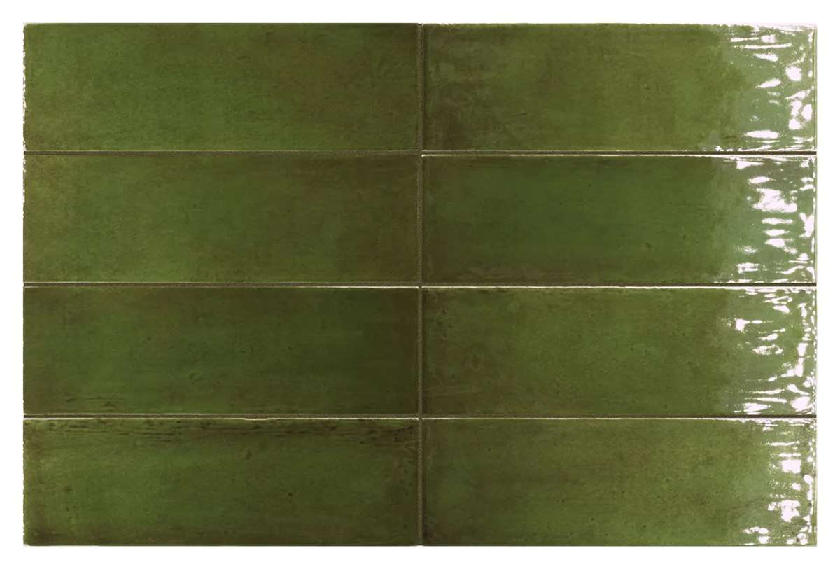 Керамогранит Equipe Fango Green Gloss 30675, цвет зелёный, поверхность глянцевая, под кирпич, 50x150