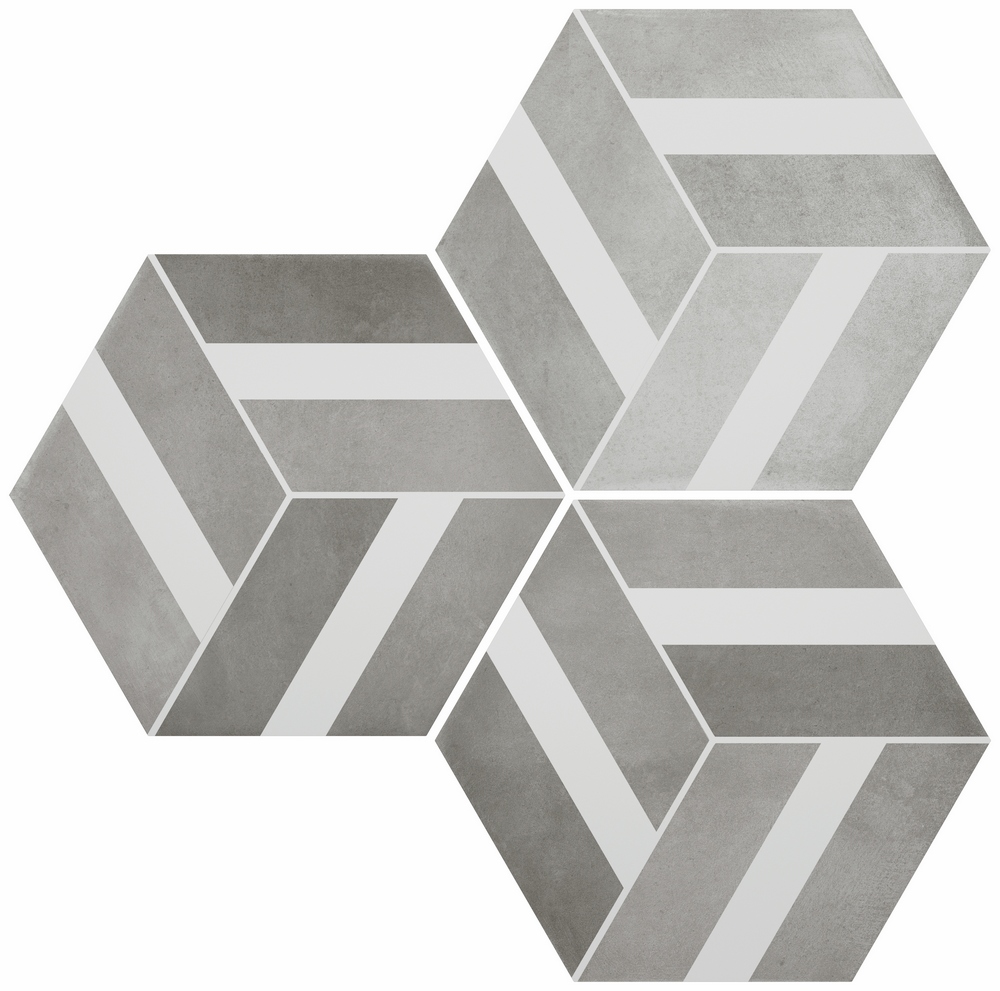 Керамогранит Durstone Six Cementine Bari Grey, цвет белый серый, поверхность матовая, шестиугольник, 230x270
