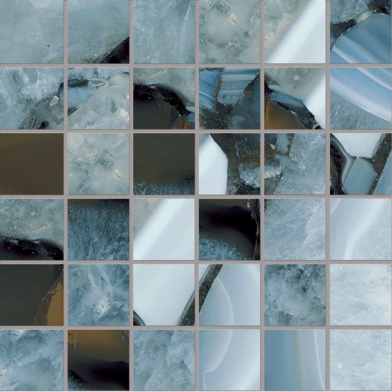 Мозаика Emilceramica (Acif) Tele Di Marmo Precious Mosaico Agate Azure Lappato EM4X, цвет синий, поверхность лаппатированная, квадрат, 300x300