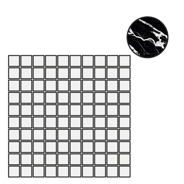 Мозаика Floor Gres B&W Marble Fragment High Glossy Mosaico (3X3) 767379, цвет чёрно-белый, поверхность полированная, квадрат, 300x300