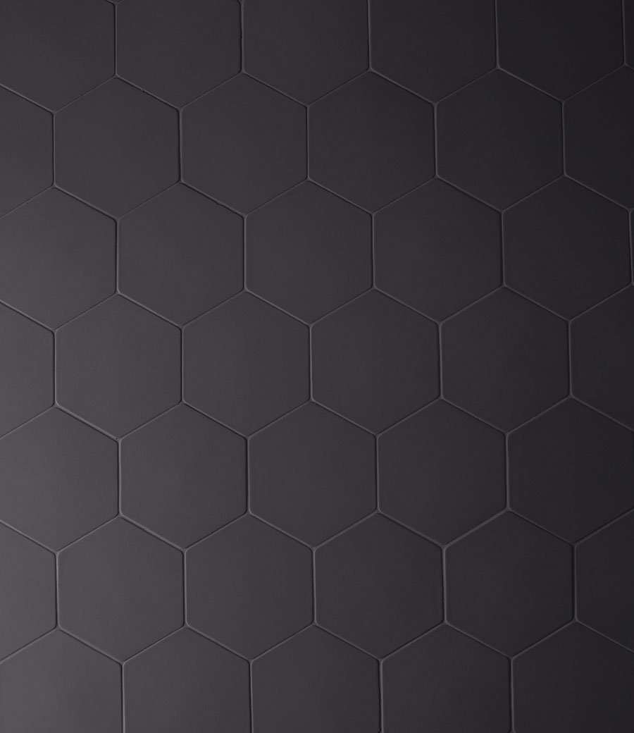 Керамогранит Mutina Phenomenon Hexagon Nero TYPHX06, цвет чёрный, поверхность матовая, прямоугольник, 145x165