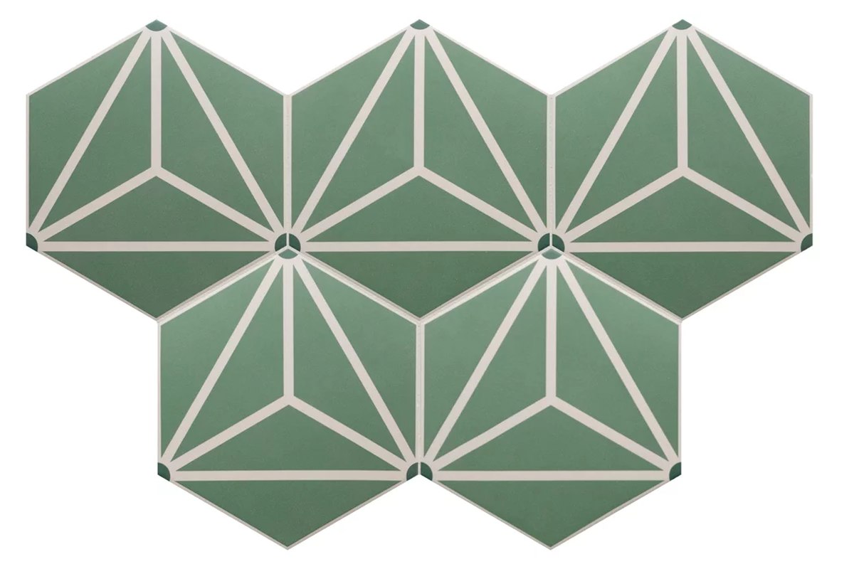 Керамогранит Equipe Coimbra Solar 30661, цвет зелёный, поверхность матовая, шестиугольник, 175x200