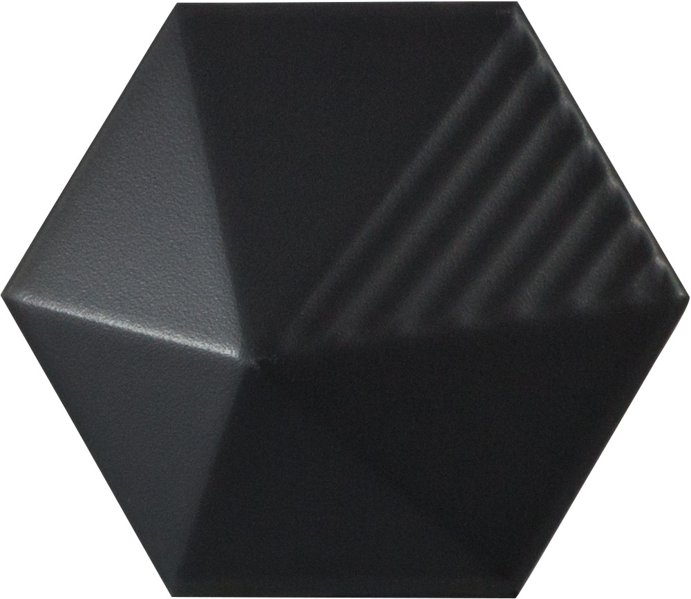 Керамическая плитка Equipe Magical 3 Umbrella Black Matt 23029, цвет чёрный, поверхность матовая 3d (объёмная), шестиугольник, 107x124