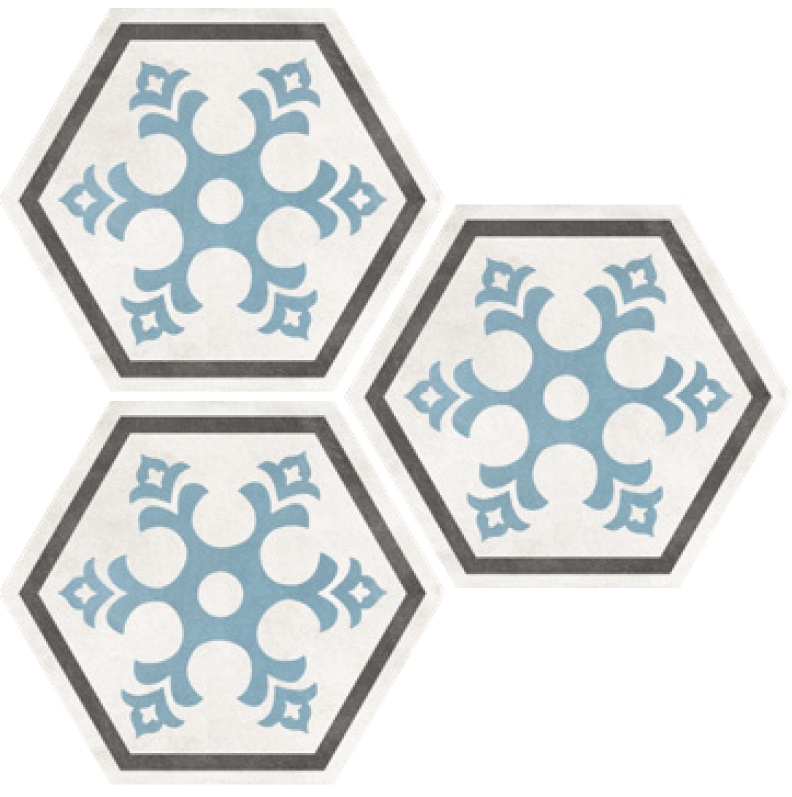 Декоративные элементы Elios Hexagon Flake Dark 00ZE0E9, цвет белый чёрный голубой тёмный, поверхность матовая, шестиугольник, 254x292