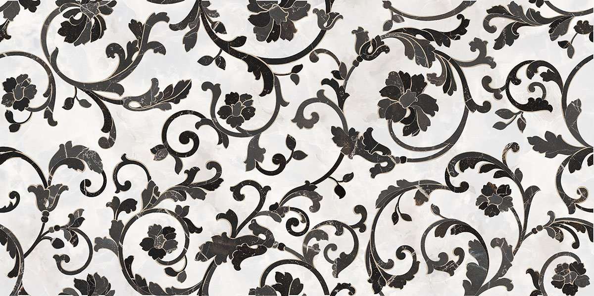 Декоративные элементы Versace Emote Floreale Bianco-Nero 262554, цвет чёрно-белый, поверхность полированная, прямоугольник, 390x780