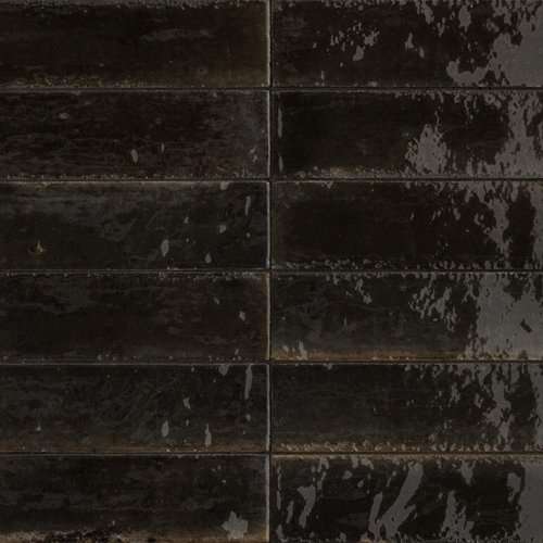 Керамогранит Marazzi Italy Lume Black M6RP, цвет чёрный, поверхность глянцевая, под кирпич, 60x240