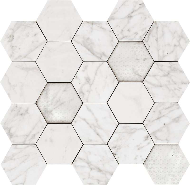 Мозаика Piemme Majestic Hexagon Apuanian White Lev 02615, цвет белый, поверхность полированная, шестиугольник, 340x360