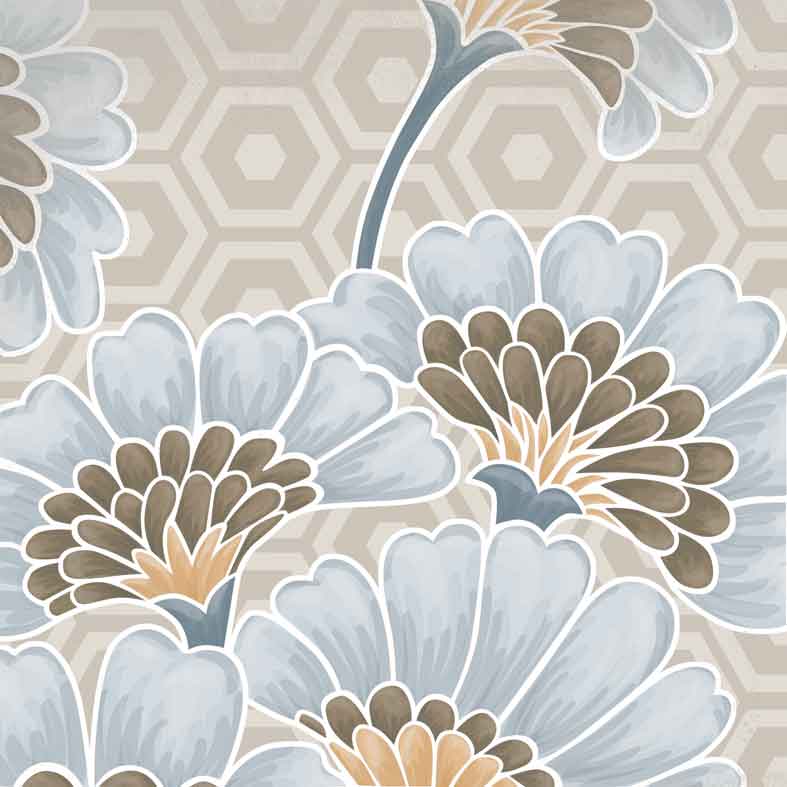 Декоративные элементы Vives Vodevil Flore Gris, цвет серый, поверхность матовая, квадрат, 200x200