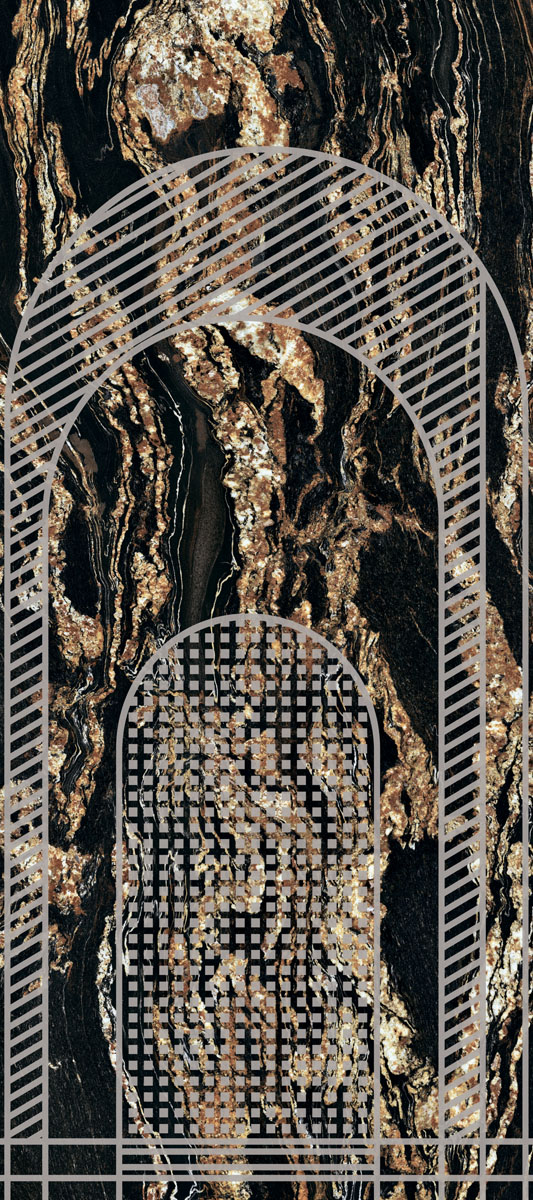 Декоративные элементы Ariana Nobile Dec Archi A Black Taurus Soft PF60008308, цвет чёрный золотой, поверхность матовая, прямоугольник, 1200x2800