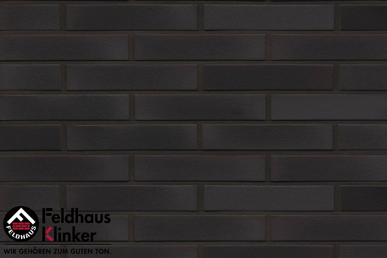 Клинкер Feldhaus Klinker Galena Geo Ferrum Liso R509DF14, цвет чёрный, поверхность матовая, под кирпич, 52x240