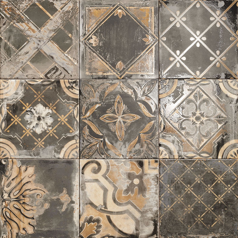 Декоративные элементы Mainzu Ricordi Venezziani Decor Nero, цвет чёрный, поверхность глянцевая, квадрат, 200x200