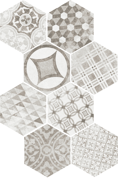 Декоративные элементы Equipe Hexatile Cement Garden Grey 22099, цвет серый, поверхность матовая, шестиугольник, 175x200