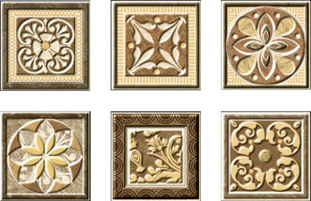 Вставки Estile Taco Marble, цвет коричневый, поверхность матовая, квадрат, 60x60