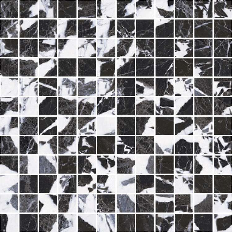 Мозаика Roberto Cavalli Lush Noir Antique Mosaico Foglio 509152, цвет чёрно-белый, поверхность глянцевая, квадрат, 296x296