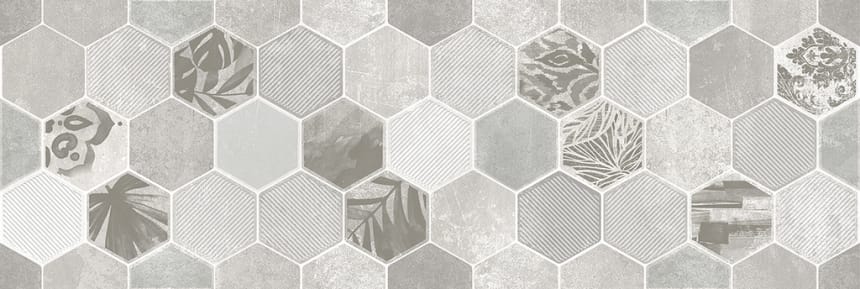Декоративные элементы Lasselsberger Гексацемент Декор Светло-серый 1664-0197, цвет серый, поверхность матовая, прямоугольник, 200x600