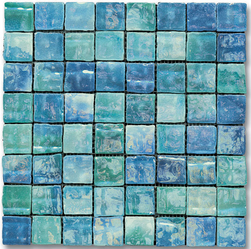 Мозаика Ker-av Frammenti&Riflessi Acqua Verde Cangiante su Rete (3,75X3,75) Стекло KER-9032, цвет бирюзовый, поверхность глянцевая, квадрат, 300x300