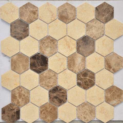 Мозаика Caramelle Mosaic Pietrine Hexagonal Pietra Mix 1 Mat, цвет бежевый, поверхность матовая, шестиугольник, 295x305