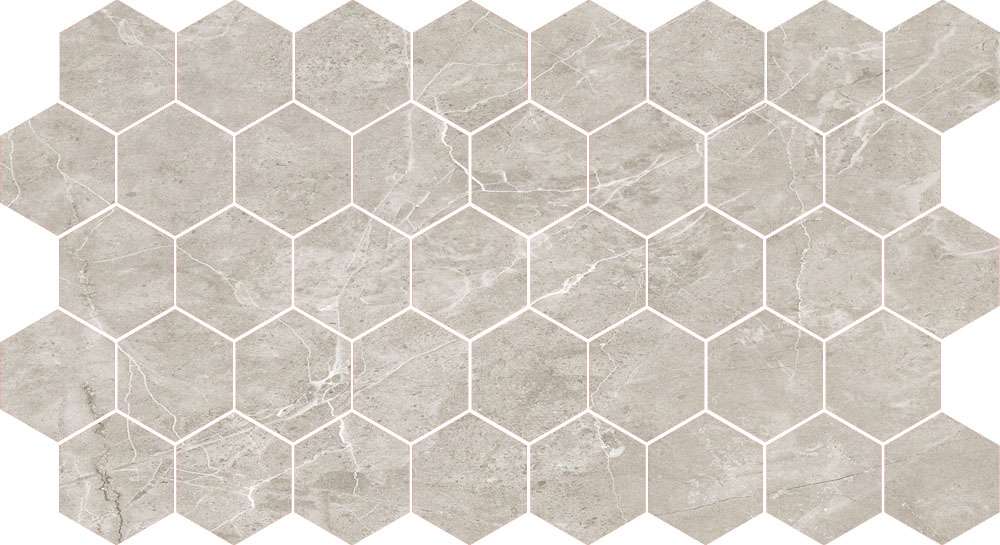 Мозаика Bode Marble Porcelain Nuvola Grigio Mos Hex Pol BMB8557M1, цвет серый, поверхность полированная, прямоугольник, 267x308