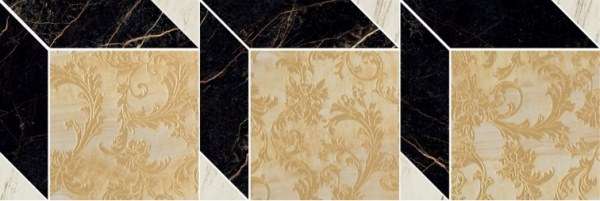 Мозаика Versace Marble Mos.Dec.Cube Nero-Oro-Bianco 240862, цвет белый чёрный золотой, поверхность лаппатированная, прямоугольник, 195x585