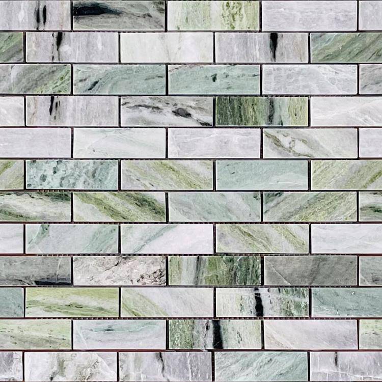 Мозаика Caramelle Mosaic Pietrine Onice Verde Oliva Pol 23X73 7mm, цвет зелёный, поверхность полированная, квадрат, 298x298