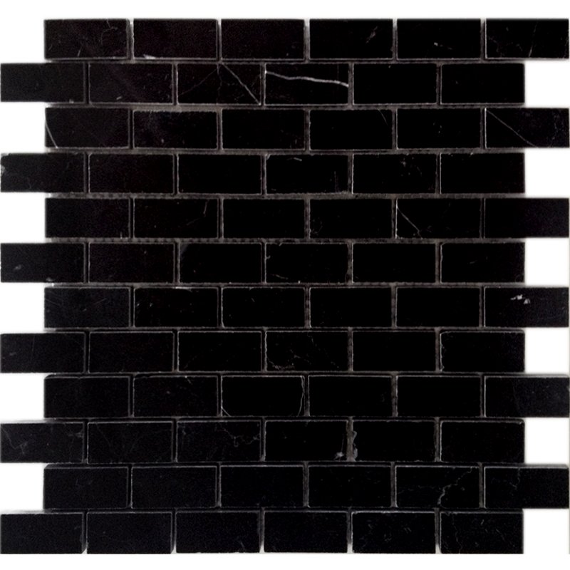 Мозаика Caramelle Mosaic Pietrine Nero Oriente Pol 23X48 4mm, цвет чёрный, поверхность полированная, под кирпич, 298x298