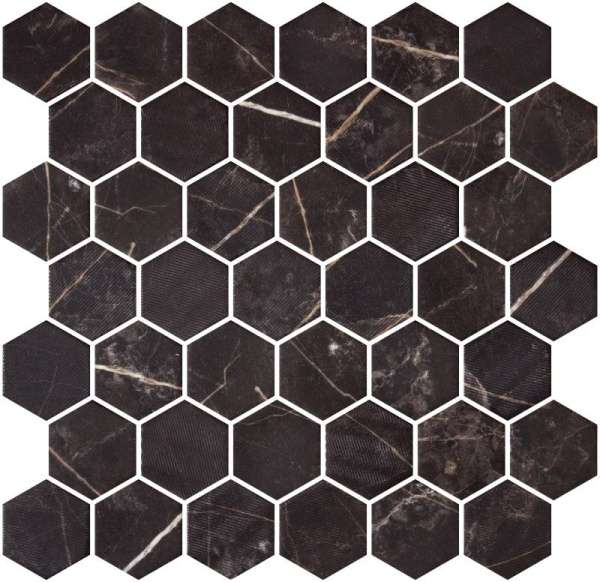 Мозаика Onix Mosaico Hexagon Marble Coimbra Antislip, цвет чёрный, поверхность матовая, шестиугольник, 284x286