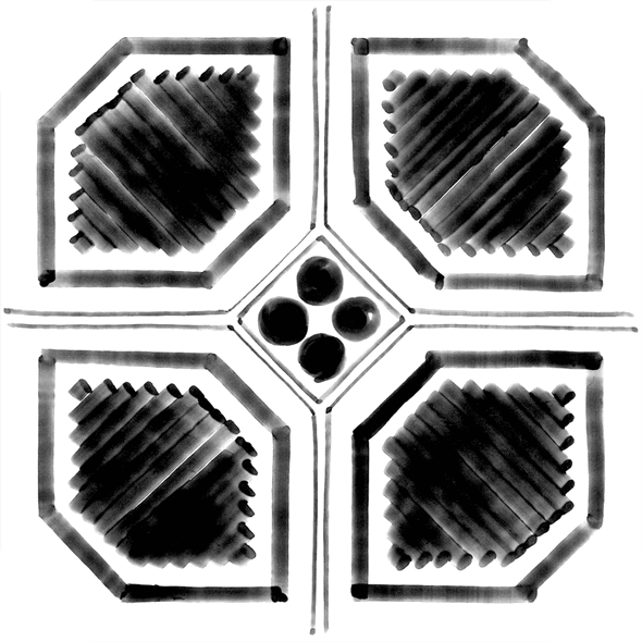 Декоративные элементы Vives Vodevil Octogono Variette Sombra, цвет чёрно-белый, поверхность матовая, восьмиугольник, 200x200