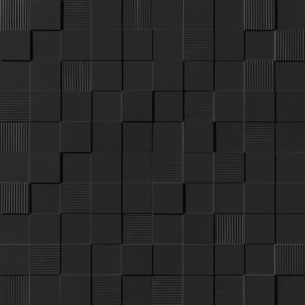 Мозаика Settecento Matiere Muretto 3D Carton Black, цвет чёрный, поверхность матовая 3d (объёмная), квадрат, 290x290
