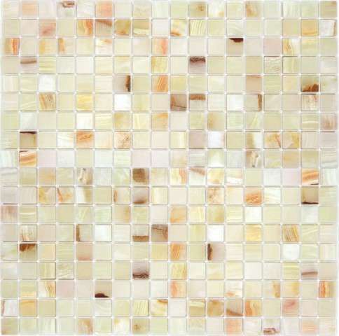 Мозаика Caramelle Mosaic Pietrine Onice Jade Bianco Pol 15X15 7mm, цвет бежевый, поверхность полированная, квадрат, 305x305