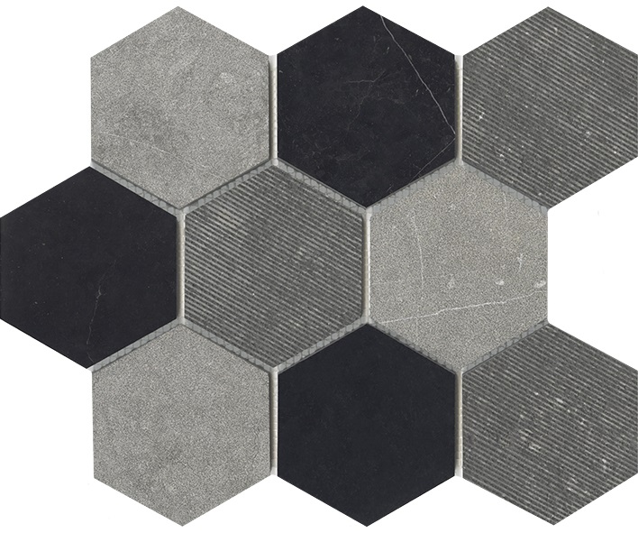 Мозаика L'Antic Colonial World Hexagon Texture Black L241717571, цвет серый чёрный, поверхность матовая, шестиугольник, 259x299