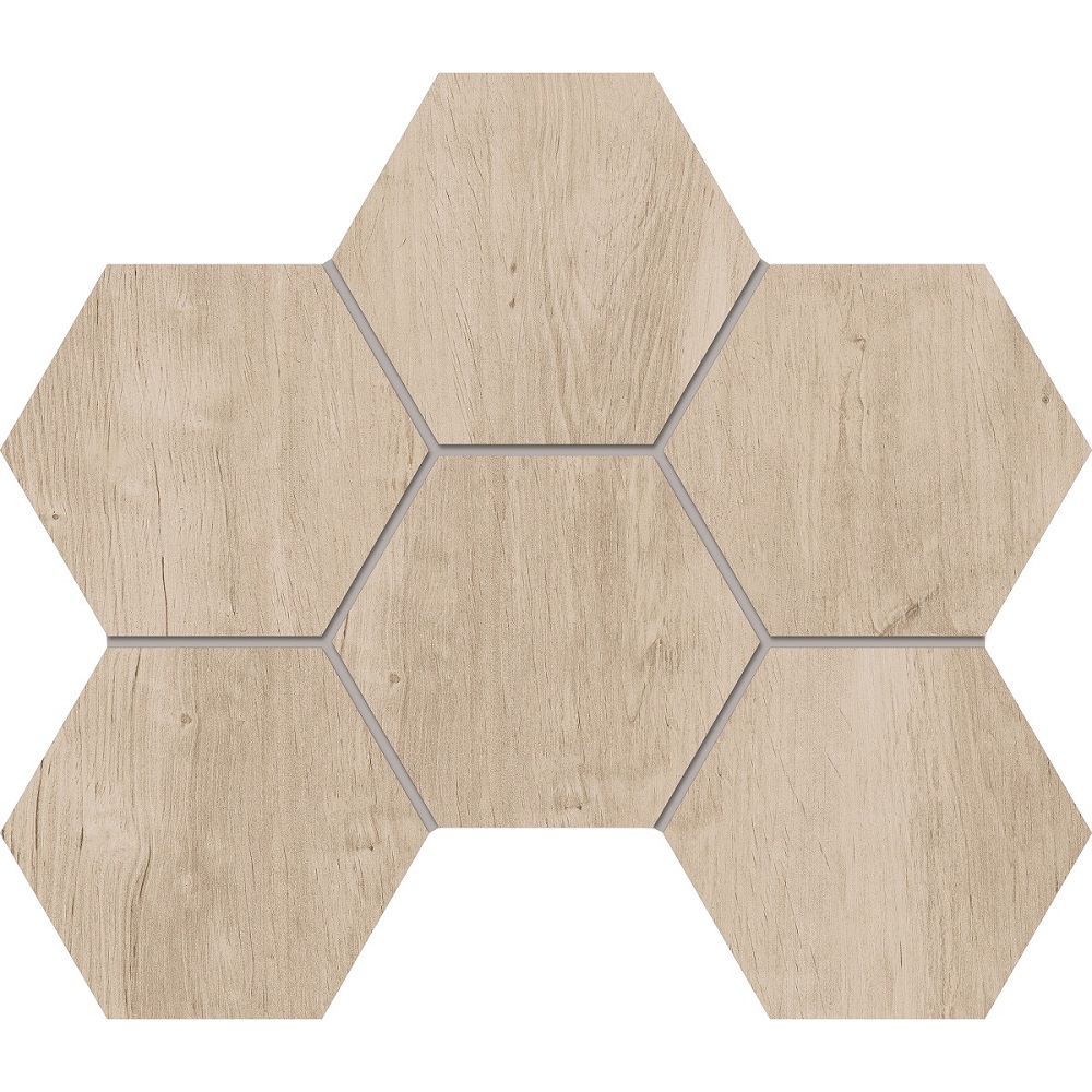 Мозаика Estima Soft Wood Creamy Hexagon SF02 Неполированный 25x28,5 69408, цвет коричневый, поверхность матовая, шестиугольник, 250x285