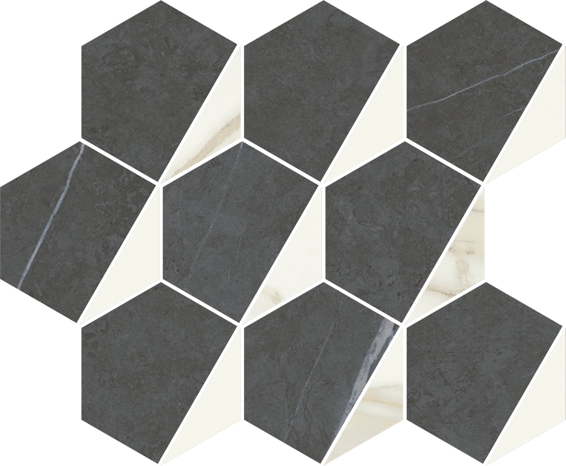 Мозаика Italon Metropolis Mosaico Hexagon Cold 620110000159, цвет белый чёрный, поверхность матовая, шестиугольник, 254x310