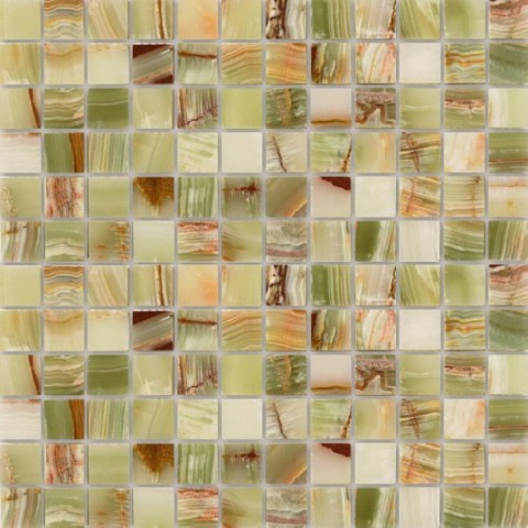 Мозаика Caramelle Mosaic Pietrine Onice Jade Verde Pol 23X23 7mm, цвет зелёный, поверхность полированная, квадрат, 298x298