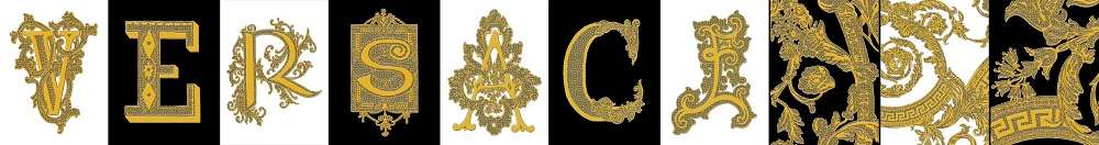 Декоративные элементы Versace Alphabet Versace Bianca-Nera-Oro 48904, цвет белый чёрный золотой, поверхность глянцевая, прямоугольник, 145x194