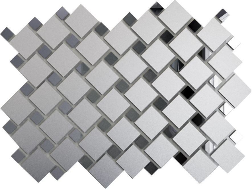 Мозаика ДСТ Мозаика зеркальная Серебро + Графит С70Г30 с чипом 25х25 и 12х12, цвет серый, поверхность глянцевая, квадрат, 300x300