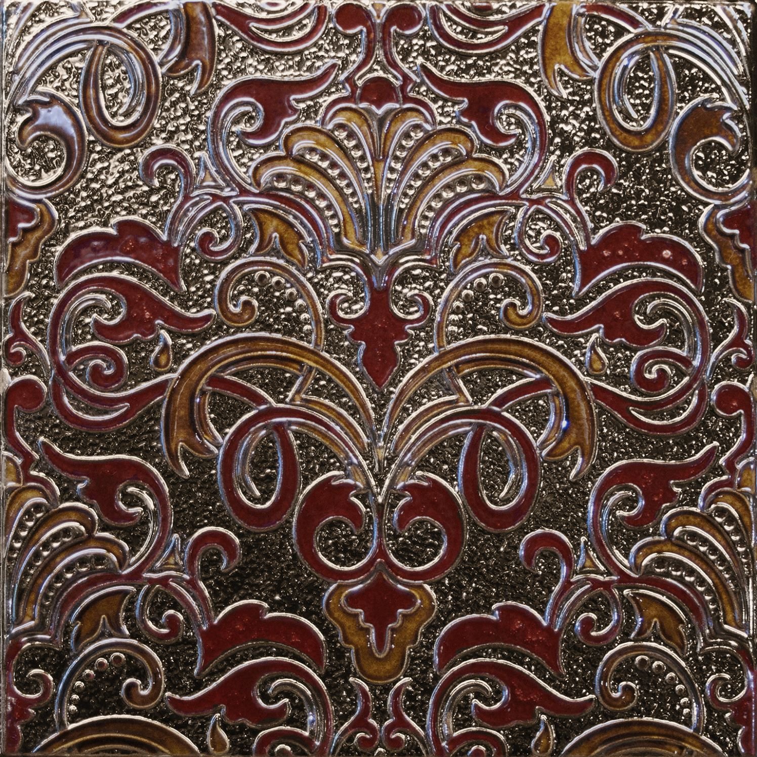 Декоративные элементы Absolut Keramika Composition Damasco Granate, цвет бордовый, поверхность глянцевая, квадрат, 300x300