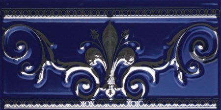 Бордюры APE Lord Cenefa Noblesse Cobalto Silver, цвет синий, поверхность глянцевая, прямоугольник, 100x200