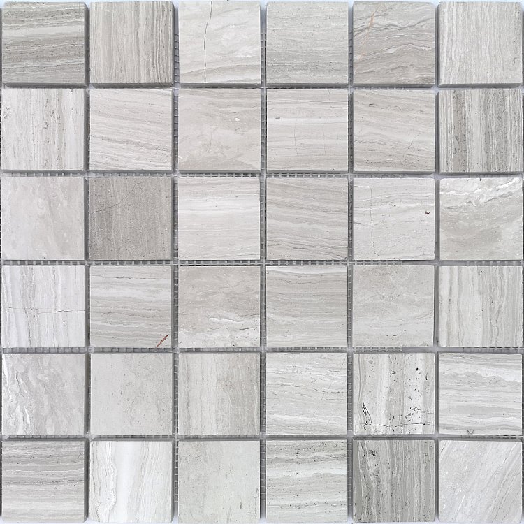 Мозаика Caramelle Mosaic Pietrine Travertino Silver Mat 48x48 7mm, цвет серый, поверхность матовая, квадрат, 305x305
