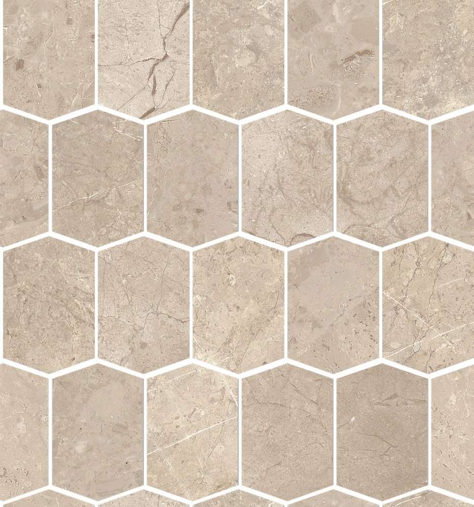 Мозаика Edimax Velvet Mosaico Hexagon Almond ret., цвет бежевый, поверхность матовая, шестиугольник, 310x350
