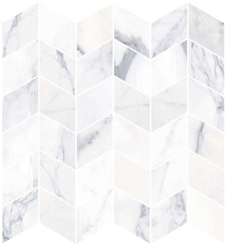 Мозаика Ricchetti Marble Boutique Mosaico Chevron Statuario White Lux, цвет белый, поверхность глянцевая, шеврон, 300x300